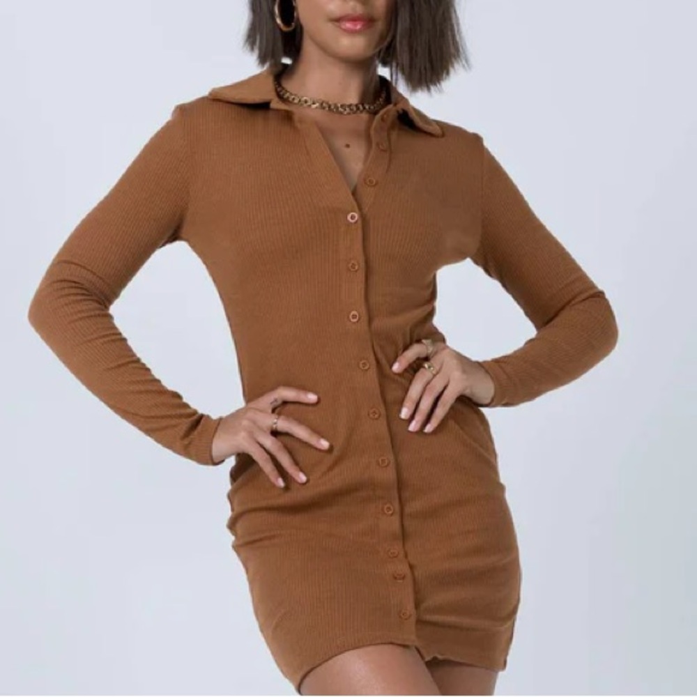 Brown long sleeve mini dress